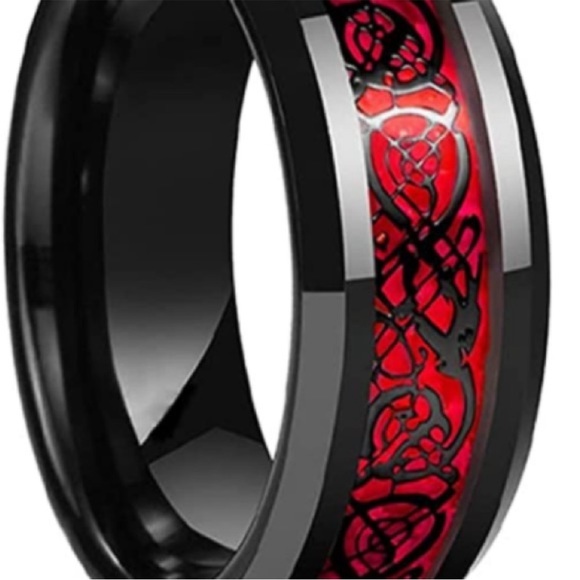 Stainless Steel Red and Black Celtic Dragon Ring, Size 7 - Picture 6 of 12